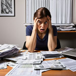 **
    A person (man or woman) initially looking stressed and overwhelmed, surrounded by a chaotic whirlwind of paper bills, disorganized financial statements, and loan documents, conveying a sense of helplessness. The image transitions to the same individual sitting at a tidy table, diligently organizing these documents into neat piles or meticulously inputting data into a spreadsheet on a laptop, a look of focused determination and dawning clarity on their face. The lighting shifts from dim and chaotic to bright and clear, highlighting the transformation from confusion to control. Realistic, detailed, in a modern, uncluttered domestic setting, emphasizing the process of gaining clarity over debt.

2.  **Prompt for